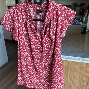 Bobeau Red and White Floral Blouse